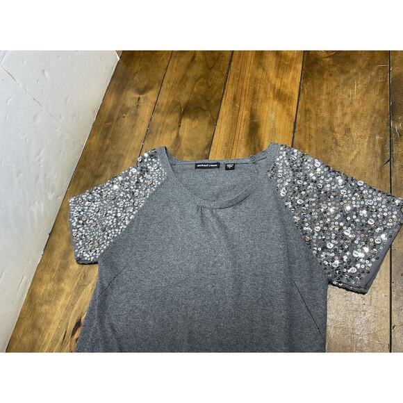 MICHAEL SIMON Gray Knit Sweater Dress Sequin Buttons Embellished Cashmere Blend - Picture 2 of 8